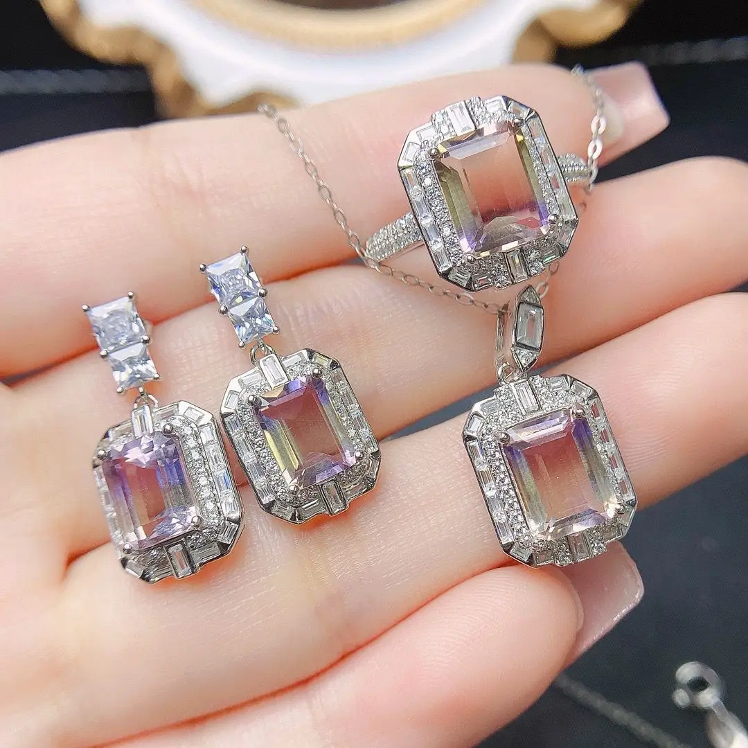 ZECAA Ametrine Pendant Earrings Ring Jewelry Sets For Woman With Natural Ametrine Gemstone 7*9mm Ametrine Jewelry Sets
ZECAA Ametrine Pendant Earrings Ring Jewelry Sets For Woman With Natural Ametrine Gemstone 7*9mm Ametrine Jewelry Sets