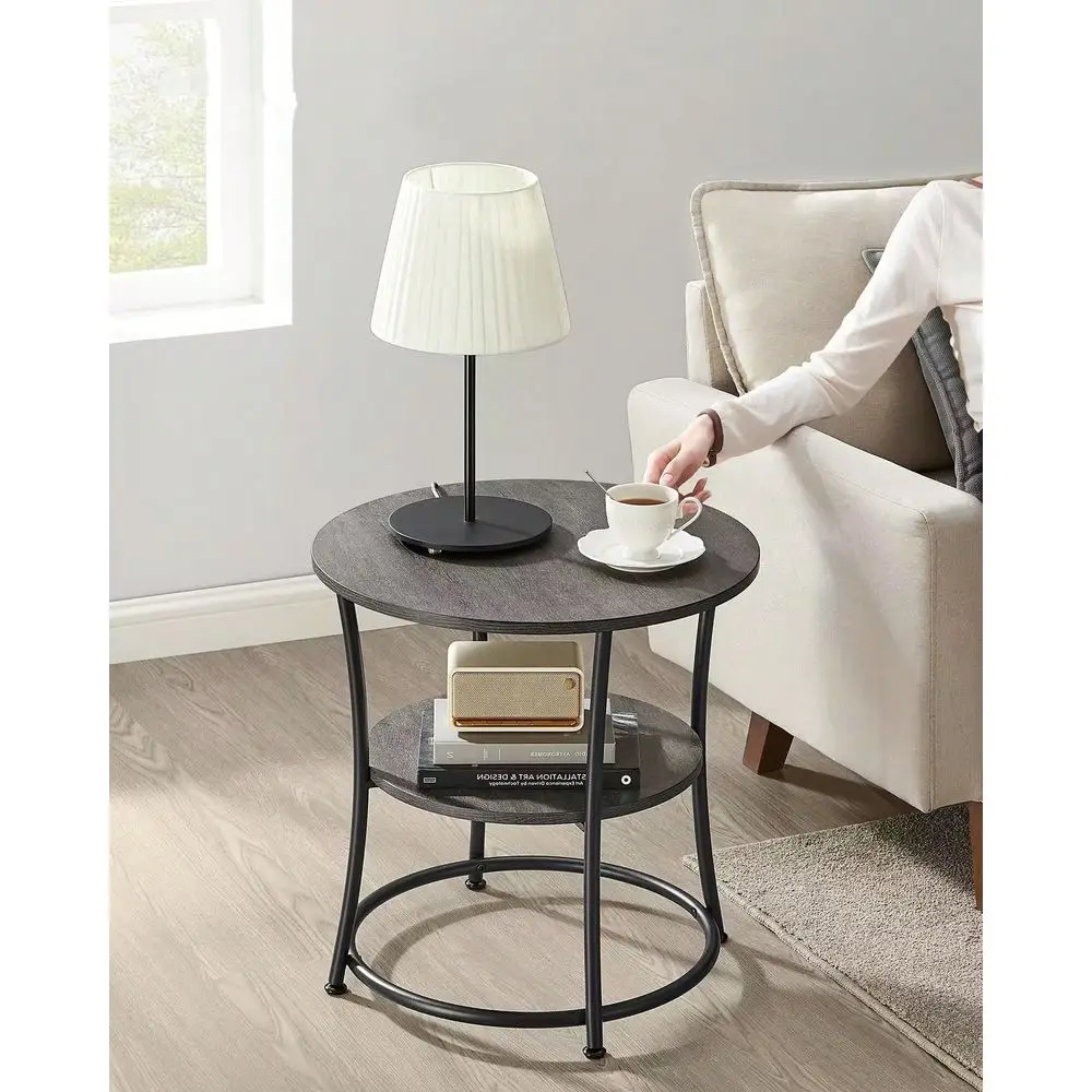 Round Side Table, 2Tier End Table, Nightstand With Steel Frame, Spacious Top, For Small Spaces, Living Room, Bedroom, Misty Gra
Round Side Table, 2Tier End Table, Nightstand With Steel Frame, Spacious Top, For Small Spaces, Living Room, Bedroom, Misty Gra