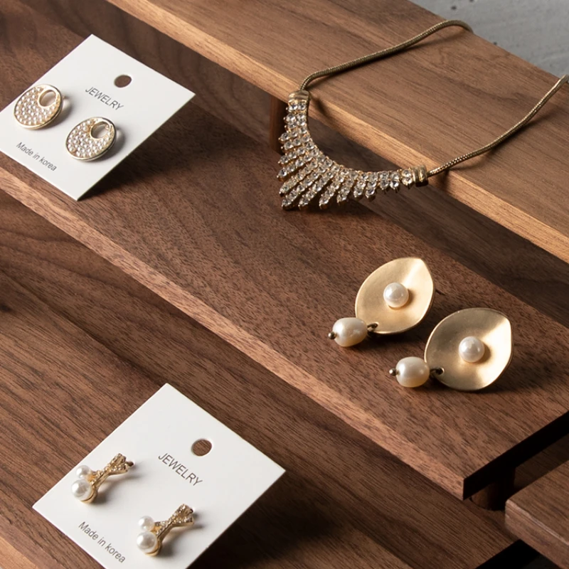 Wooden ornaments display tray, earrings, necklace, bracelet, stepped display stand, solid wood base
Wooden ornaments display tray, earrings, necklace, bracelet, stepped display stand, solid wood base
