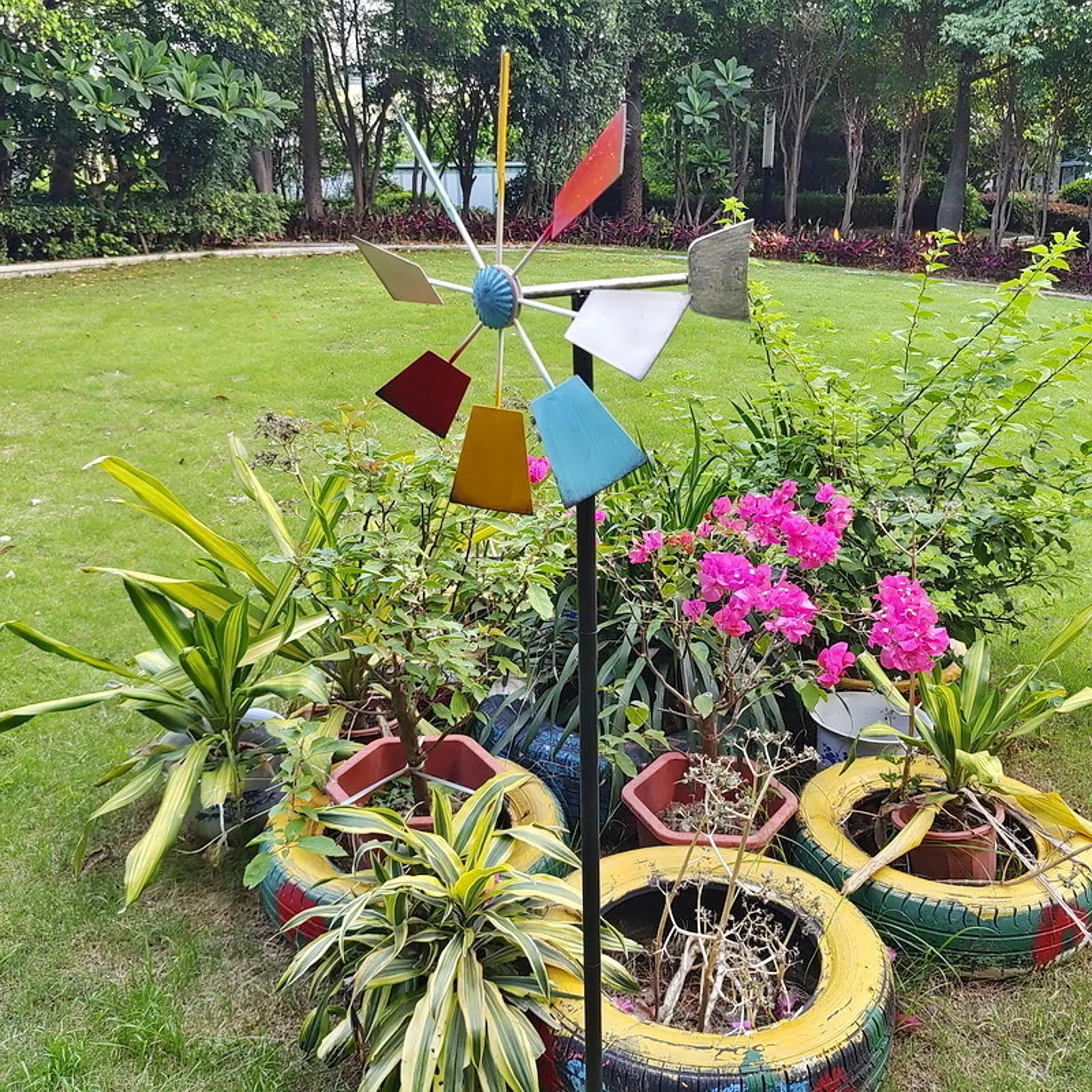 Outdoor Metal Windmill Wind Spinner with Stake 57" High Colorful Decorative Wind Sculpture for Park Patio Yard Spring Pathway
Outdoor Metal Windmill Wind Spinner with Stake 57" High Colorful Decorative Wind Sculpture for Park Patio Yard Spring Pathway