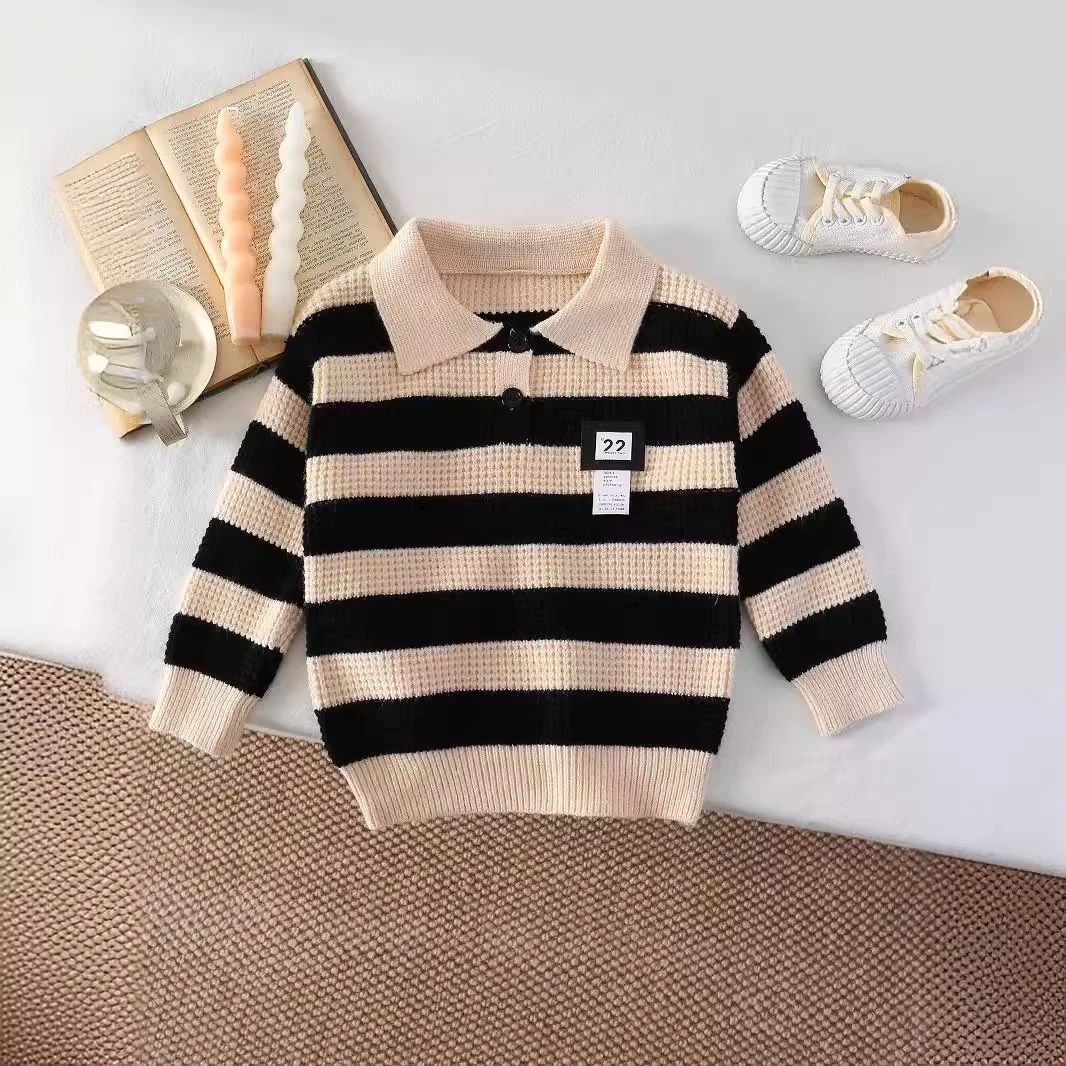 2024 Autumn Infant Babys Boys Polo Shirts Cotton Sticker Striped Toddler Boys Sweater Turn Down Collar Kid Boy Pullover Knitwear
2024 Autumn Infant Babys Boys Polo Shirts Cotton Sticker Striped Toddler Boys Sweater Turn Down Collar Kid Boy Pullover Knitwear