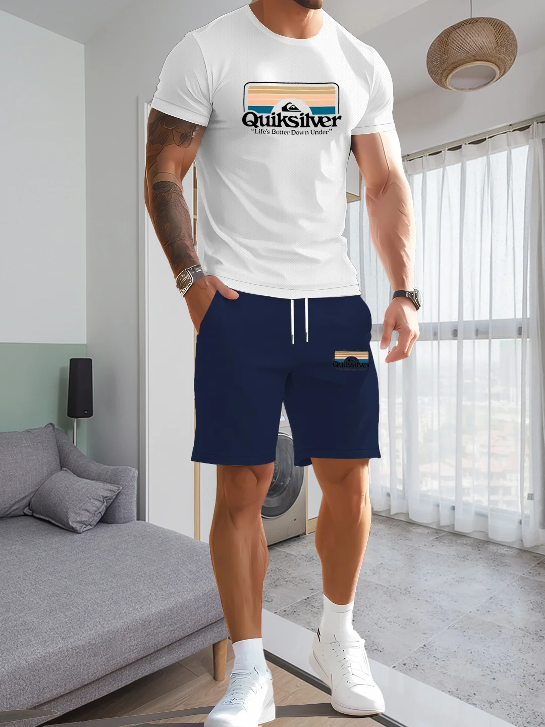 Summer casual men's round-neck short-sleeved T-shirt with letter printing, men's summer casual suit
Summer casual men's round-neck short-sleeved T-shirt with letter printing, men's summer casual suit