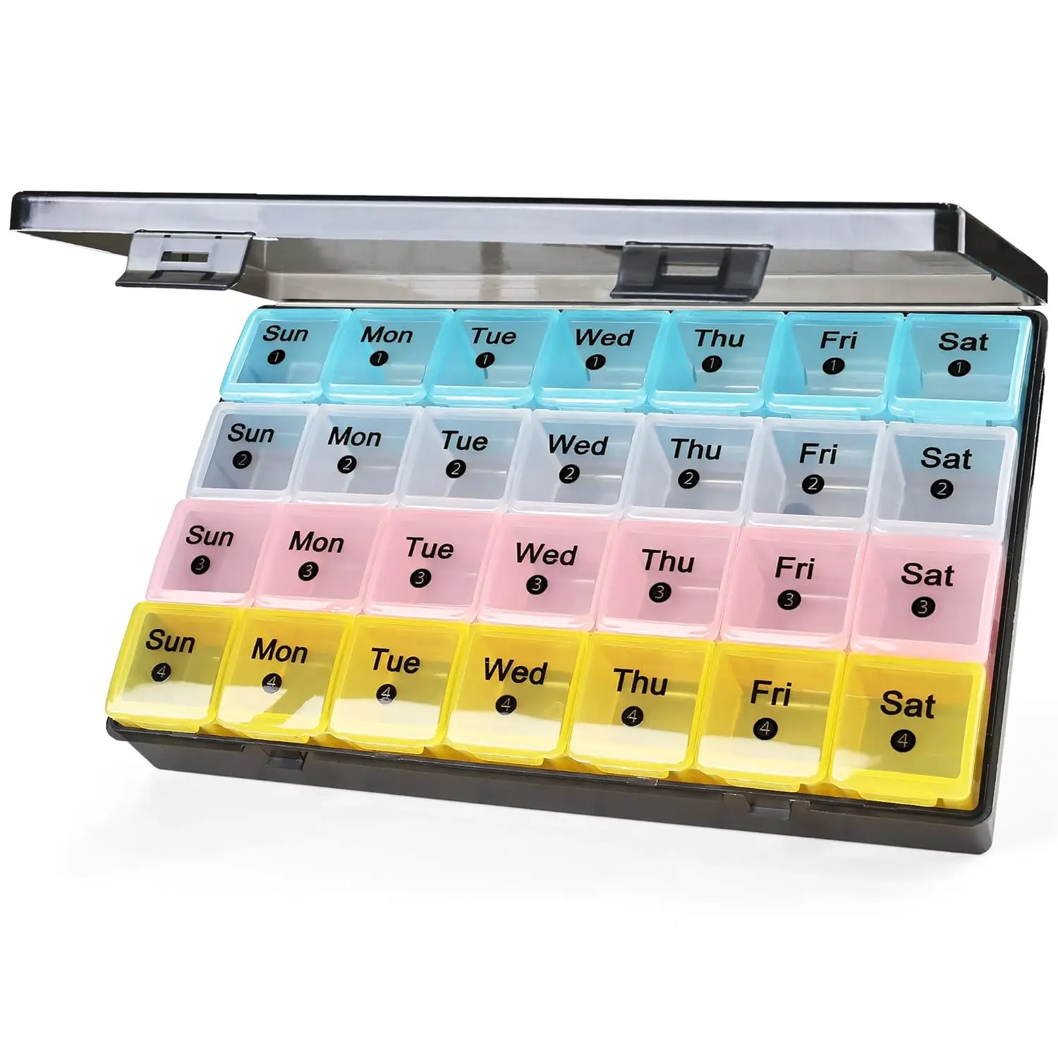 Monthly Pill Organizer 28 Day, 4 Weeks XL Medicine Box for Vitamins, Fish Oil, Supplements (Multicolor+Black)
Monthly Pill Organizer 28 Day, 4 Weeks XL Medicine Box for Vitamins, Fish Oil, Supplements (Multicolor+Black)
