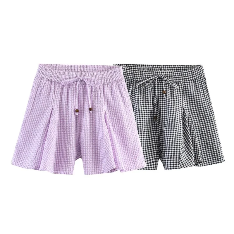Summer Women's Plaid Mini Skirts Shorts Women Elastic Waist With Drawstring Female Causal Loose Wear 2026 New
Summer Women's Plaid Mini Skirts Shorts Women Elastic Waist With Drawstring Female Causal Loose Wear 2026 New