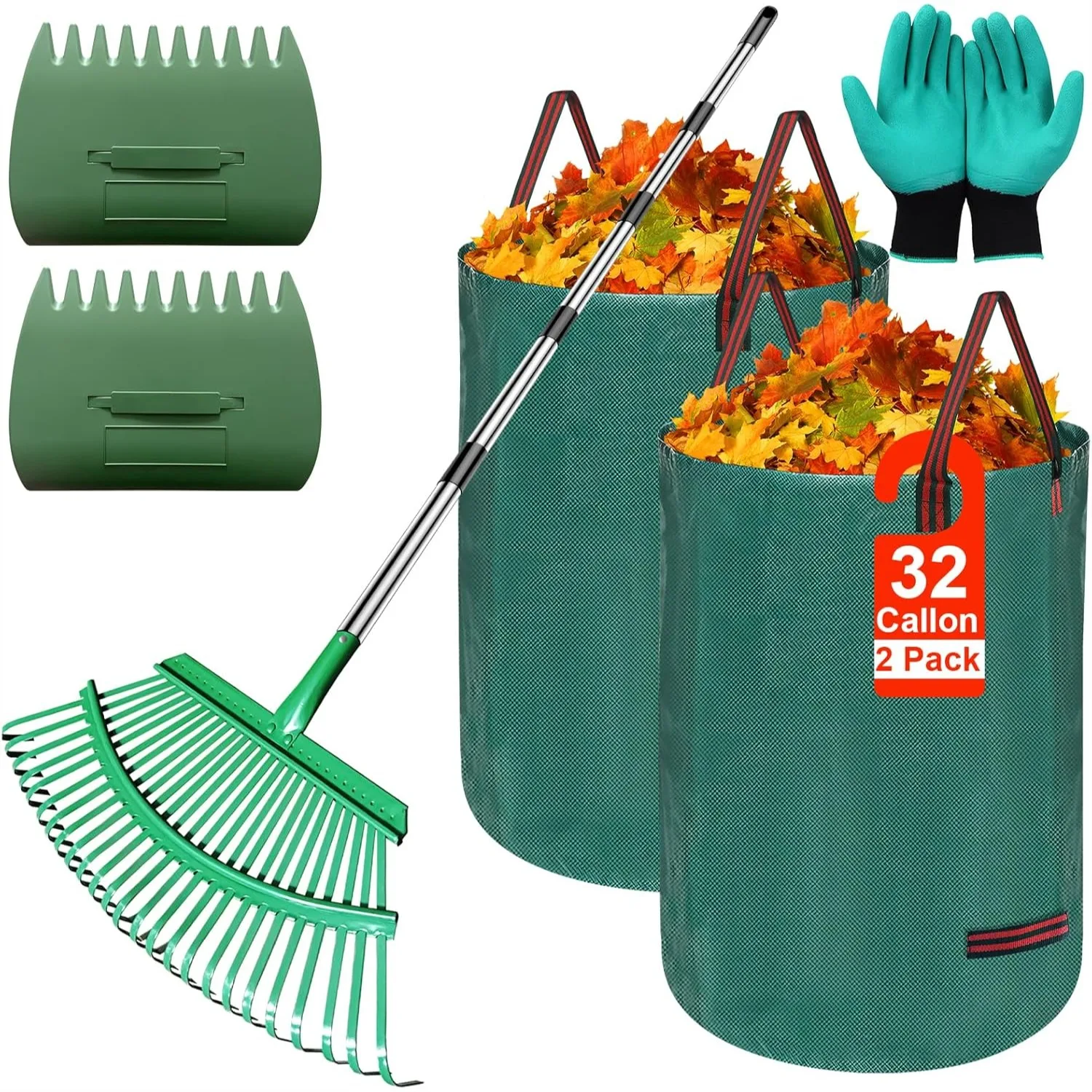 Adjustable Metal Leaf Rake Set with 25 Tines, 38-73" Handle, 19" Wide, 2 Pack Leaf Bags & Scoops for Lawn and Garden Cleanup
Adjustable Metal Leaf Rake Set with 25 Tines, 38-73" Handle, 19" Wide, 2 Pack Leaf Bags & Scoops for Lawn and Garden Cleanup