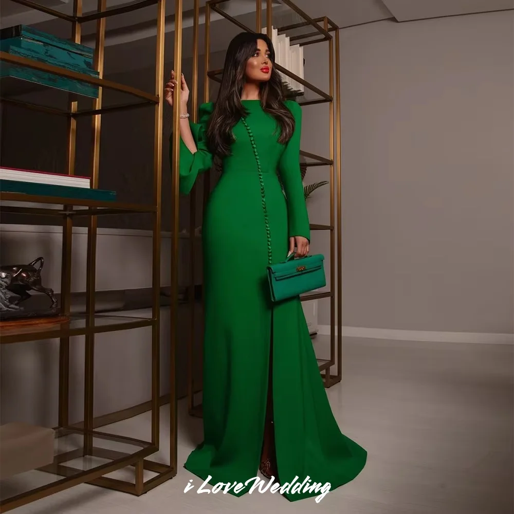 Elegant Green O-Neck Prom Dresses 2025 Satin Long Sleeve Mermaid Side Split Button Evening Dress Wedding Party Dress Customized
Elegant Green O-Neck Prom Dresses 2025 Satin Long Sleeve Mermaid Side Split Button Evening Dress Wedding Party Dress Customized