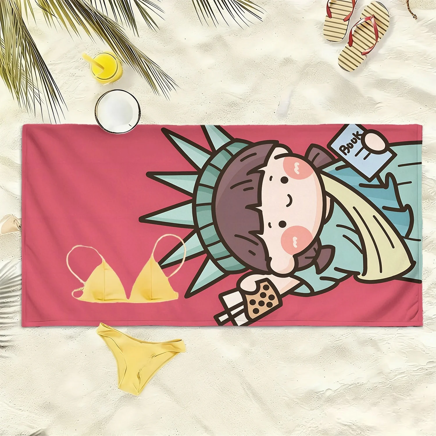 Fun cartoon-style Statue of Liberty polyester microfiber beach towel is highly absorbent suitable for swimming and beach outings
Fun cartoon-style Statue of Liberty polyester microfiber beach towel is highly absorbent suitable for swimming and beach outings