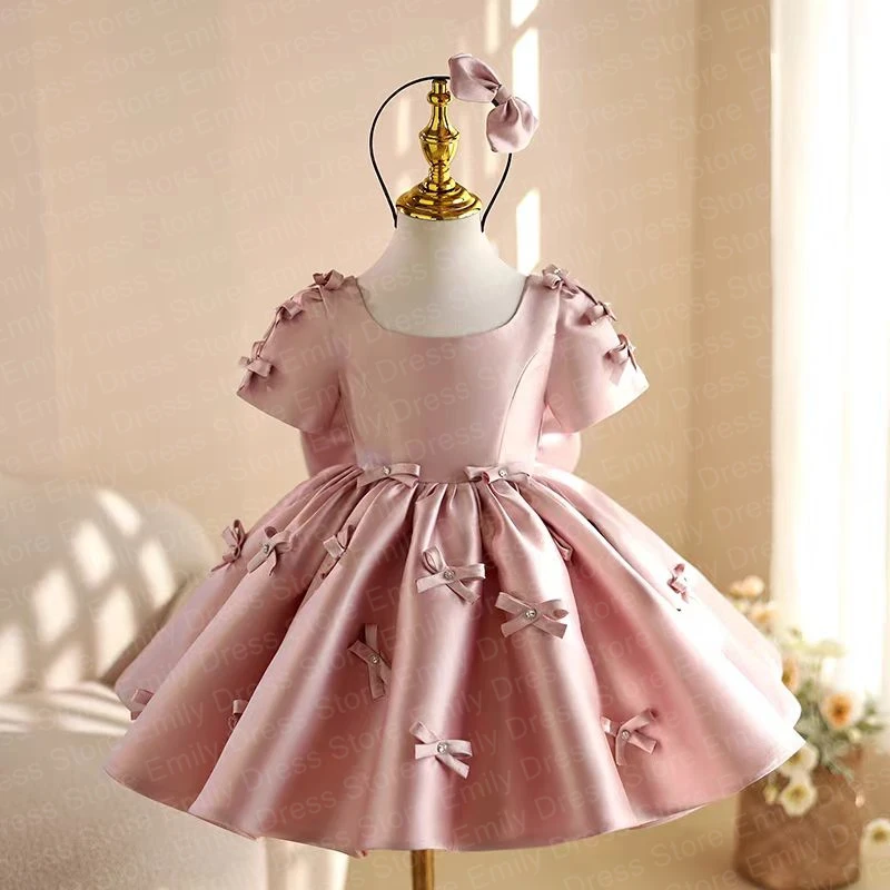Customized Pink Flower Girl Dress For Wedding 3d Applique Bow Short Sleeves First Communion Kids Birthday Baby Party Ball Gown
Customized Pink Flower Girl Dress For Wedding 3d Applique Bow Short Sleeves First Communion Kids Birthday Baby Party Ball Gown