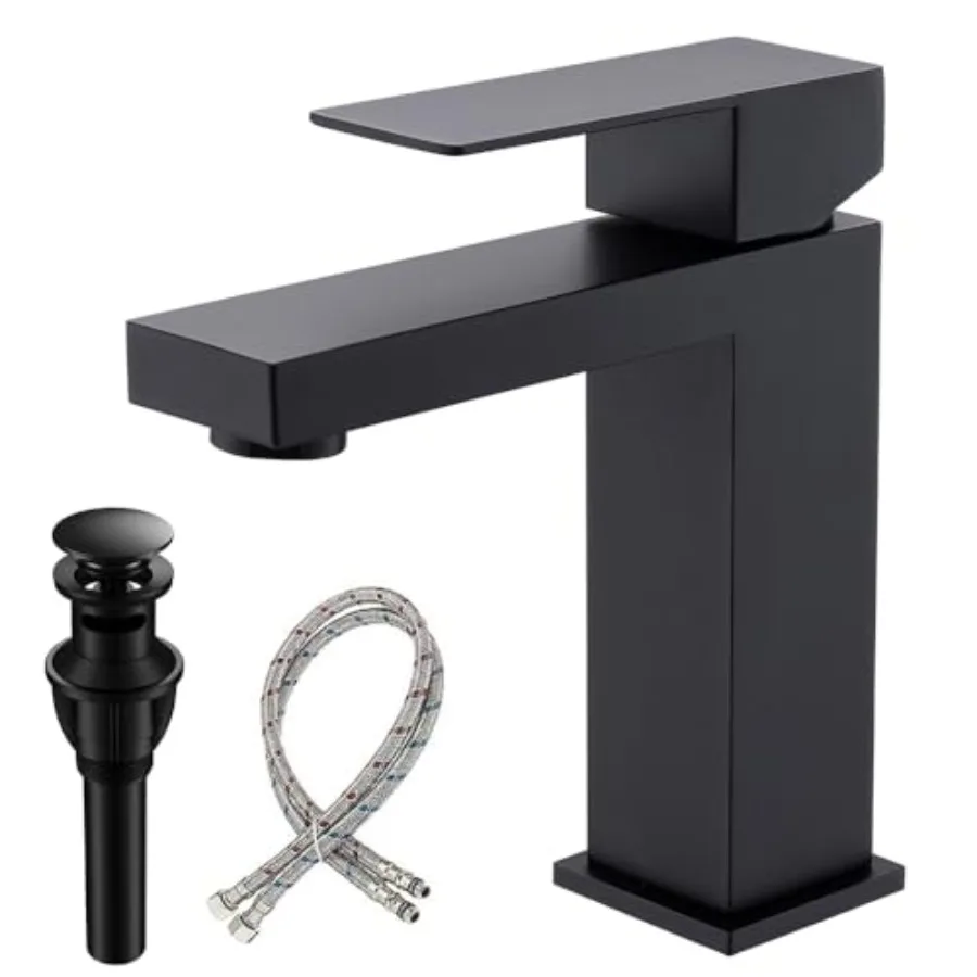 Matte Black Bathroom Faucet, Modern Single Handle Square Bathroom Sink Faucet with Pop Up Drain Assembly, Stainless Steel Vanit
Matte Black Bathroom Faucet, Modern Single Handle Square Bathroom Sink Faucet with Pop Up Drain Assembly, Stainless Steel Vanit