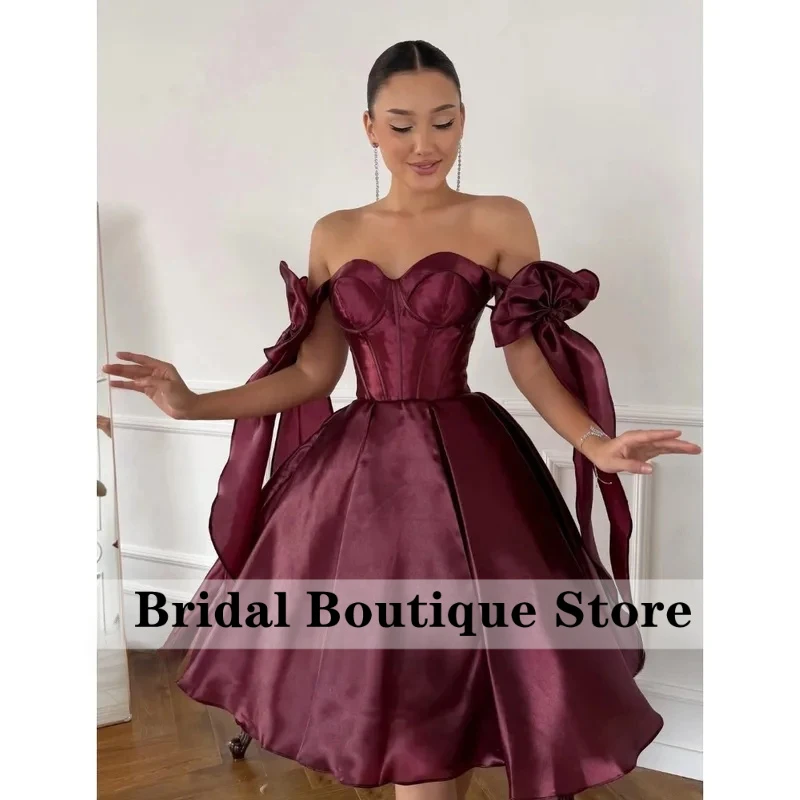 Glamorous Cocktail Dress Off Shoulder Sweetheart Bow Sleeve Corset Satin Flared Mini Dress for Prom Homecoming Wedding Guest
Glamorous Cocktail Dress Off Shoulder Sweetheart Bow Sleeve Corset Satin Flared Mini Dress for Prom Homecoming Wedding Guest