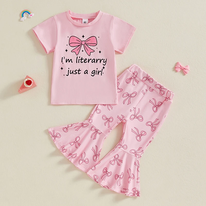 Детские расклешенные брюки для маленьких девочек, футболка с короткими рукавами и бантом, топы, брюки-клеш с эластичной резинкой на талии, летний повседневный комплект из 2 предметов
Детские расклешенные брюки для маленьких девочек, футболка с короткими рукавами и бантом, топы, брюки-клеш с эластичной резинкой на талии, летний повседневный комплект из 2 предметов