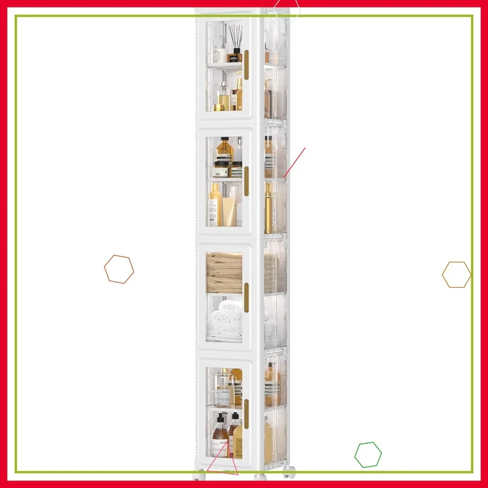 4-Tier Slim Storage Cabinet with Lockable Wheels, Adjustable Shelves for Bathroom, Kitchen, Small Spaces - Easy Assembly
4-Tier Slim Storage Cabinet with Lockable Wheels, Adjustable Shelves for Bathroom, Kitchen, Small Spaces - Easy Assembly