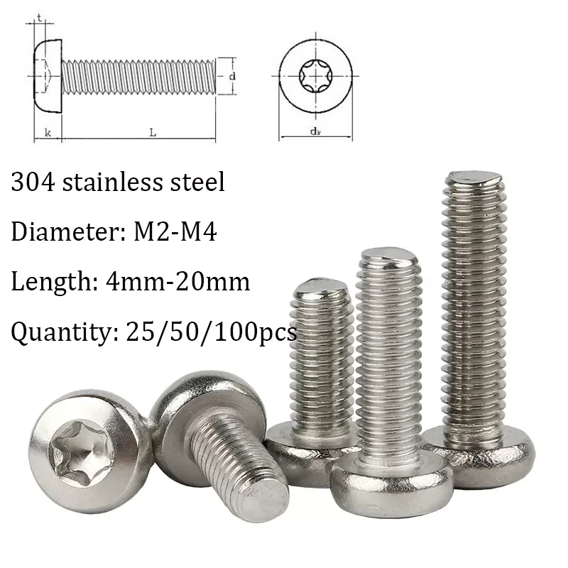 100pcs~25pcsTorx round head screw M2 M2.5 M3 M4 six lobe 304 stainless steel pan head torx machine security screw L=4-20mm
100pcs~25pcsTorx round head screw M2 M2.5 M3 M4 six lobe 304 stainless steel pan head torx machine security screw L=4-20mm