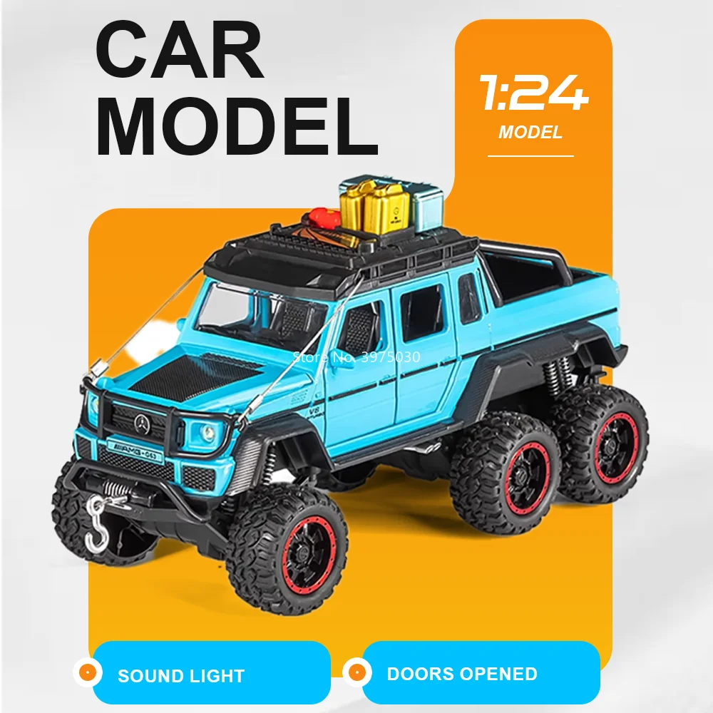 1:24 G63 6X6 LC80 Off-road Car Toy Alloy Miniature Diecast Model Sound Light Doors Opened Pull Back Vehice Desk Ornament for Boy
1:24 G63 6X6 LC80 Off-road Car Toy Alloy Miniature Diecast Model Sound Light Doors Opened Pull Back Vehice Desk Ornament for Boy