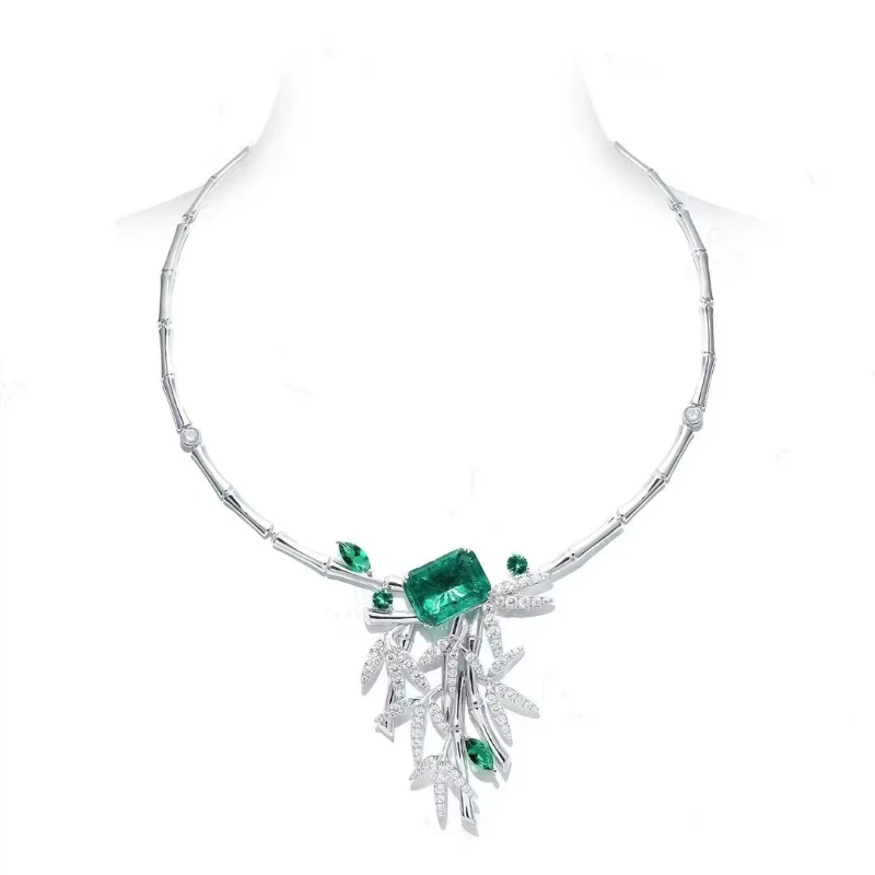 Bellux Fashion 925 Silver Laboratory Artificial Synthetic Gemstone Emerald Bamboo Leaf Necklace Women's Fine Jewelry
Bellux Fashion 925 Silver Laboratory Artificial Synthetic Gemstone Emerald Bamboo Leaf Necklace Women's Fine Jewelry