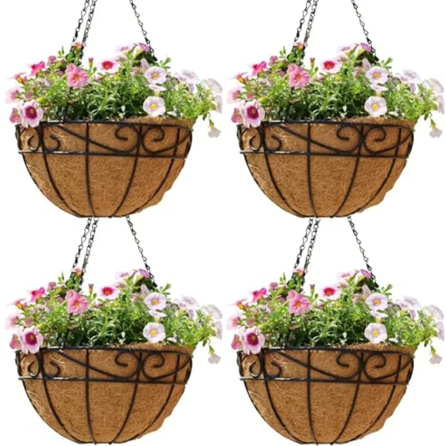 14 Inch Hanging Planters 4 Pack - Round Metal Baskets with Cocoa Liners for Indoor/Outdoor Gardens, Porch and Patio Decor(HB)
14 Inch Hanging Planters 4 Pack - Round Metal Baskets with Cocoa Liners for Indoor/Outdoor Gardens, Porch and Patio Decor(HB)