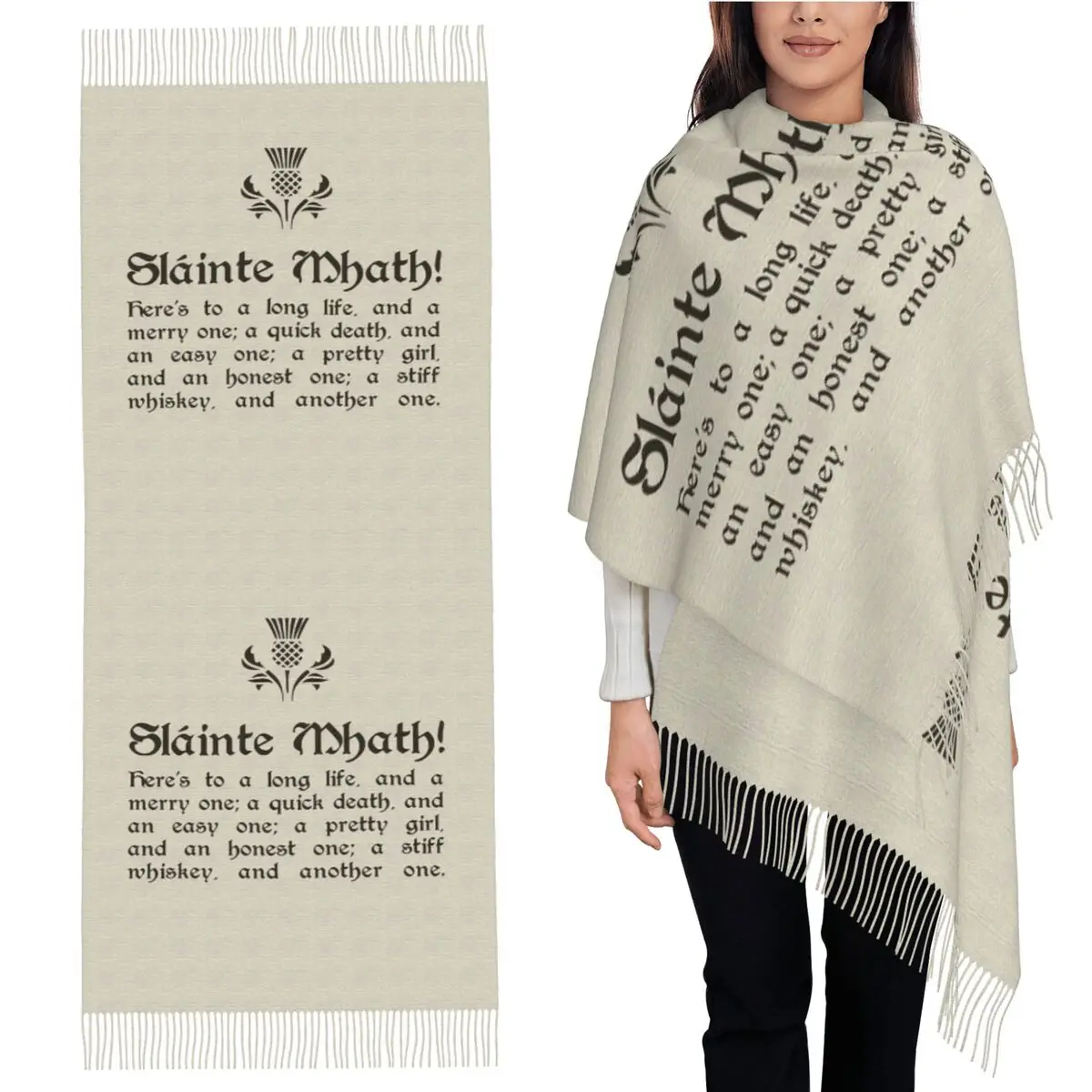 Slainte Mhath - Scottish Toast - With Thistl Scarf Tassel Scarves for Women Shawls and Wraps Large Fall Winter Shawl Wrap
Slainte Mhath - Scottish Toast - With Thistl Scarf Tassel Scarves for Women Shawls and Wraps Large Fall Winter Shawl Wrap