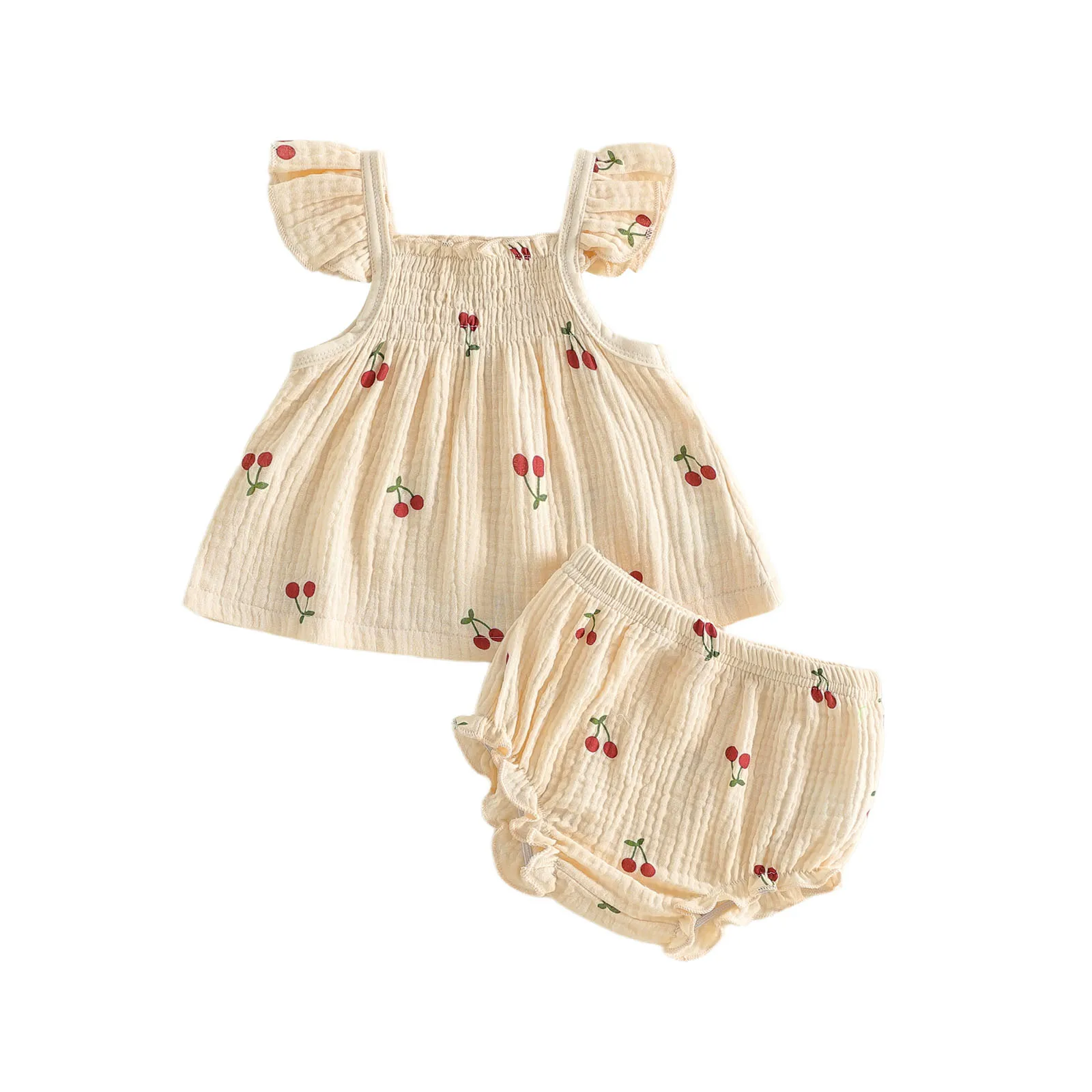 Toddler Girls 2 Piece Outfits Adorable Cherry Print Flying Sleeve Square Neck Tops and Shorts Set
Toddler Girls 2 Piece Outfits Adorable Cherry Print Flying Sleeve Square Neck Tops and Shorts Set