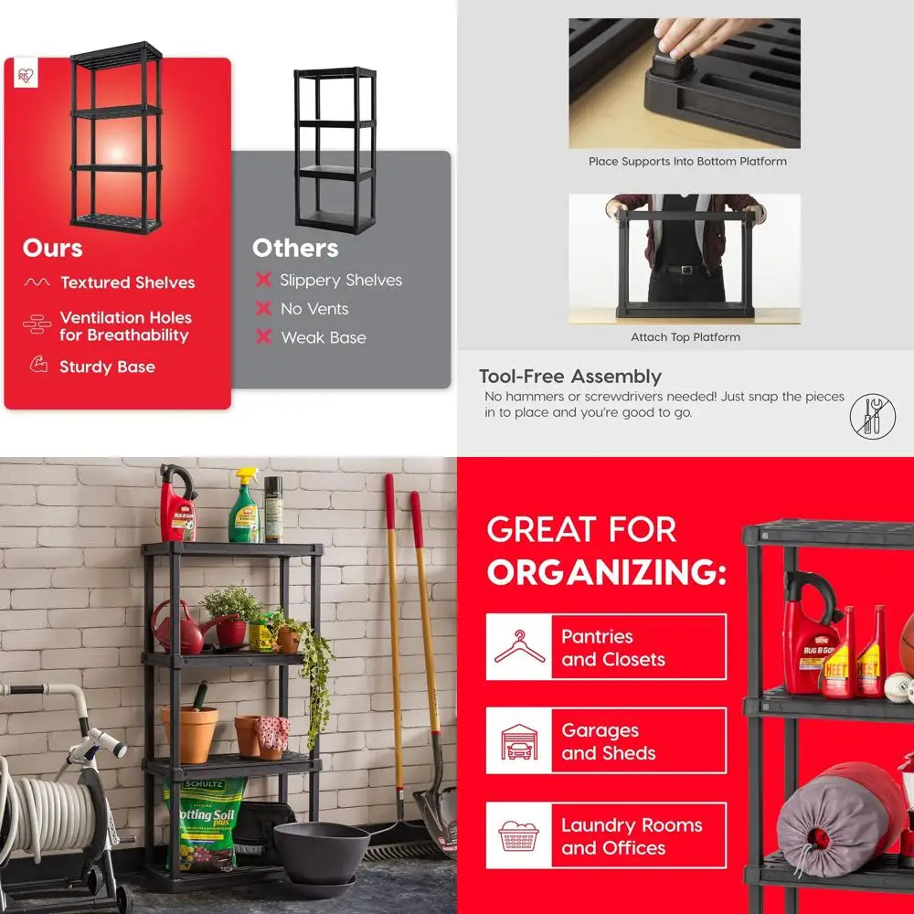 Легкий пластиковый органайзер с 4 полками, вместимость 200 фунтов, 48x24x12, модульный органайзер для дома и гаража — черный
Легкий пластиковый органайзер с 4 полками, вместимость 200 фунтов, 48x24x12, модульный органайзер для дома и гаража — черный