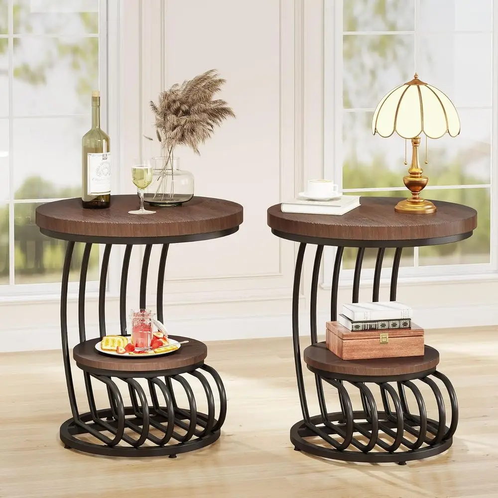 Vintage 2-Tier Small Side Table Set for Living Room, Arc-Shaped Accent Table in Rustic Brown
Vintage 2-Tier Small Side Table Set for Living Room, Arc-Shaped Accent Table in Rustic Brown