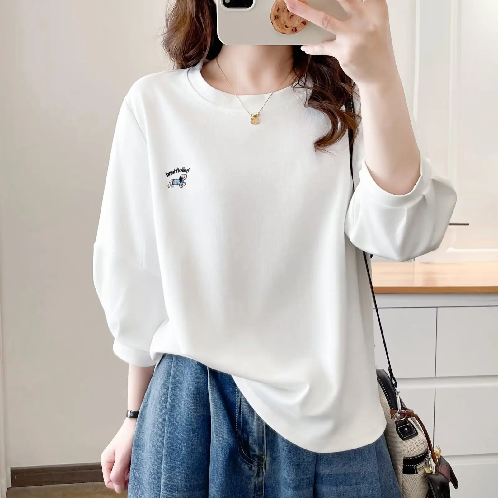 2026 Spring Summer Plus Size Cartoon Embroidered T‑Shirt 3/4 Length Lantern Sleeve Simple Casual Tops For Curvy Ladies 770
2026 Spring Summer Plus Size Cartoon Embroidered T‑Shirt 3/4 Length Lantern Sleeve Simple Casual Tops For Curvy Ladies 770