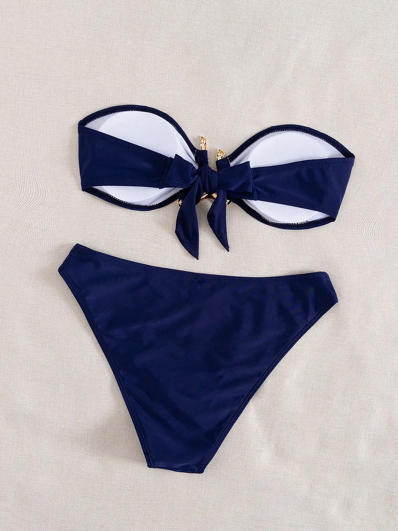 Women Navy Blue Bandeau Bikini Set With Gold Clip Decoration For Beach Party Summer
Women Navy Blue Bandeau Bikini Set With Gold Clip Decoration For Beach Party Summer