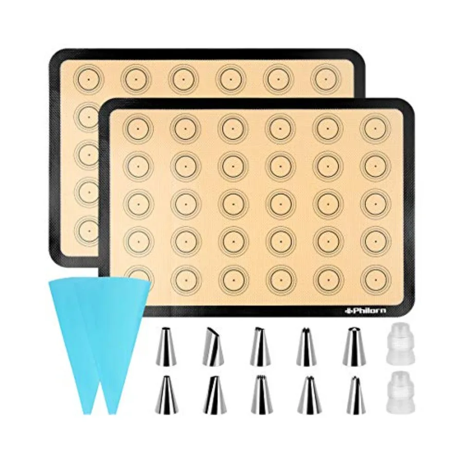 Silicone Baking Mat Set, 16.5" x 11.42" Macaron Mat, Non-Stick With Tools, 2 Pack Food Safe, Reusable for Oven, Cookie, Bread
Silicone Baking Mat Set, 16.5" x 11.42" Macaron Mat, Non-Stick With Tools, 2 Pack Food Safe, Reusable for Oven, Cookie, Bread
