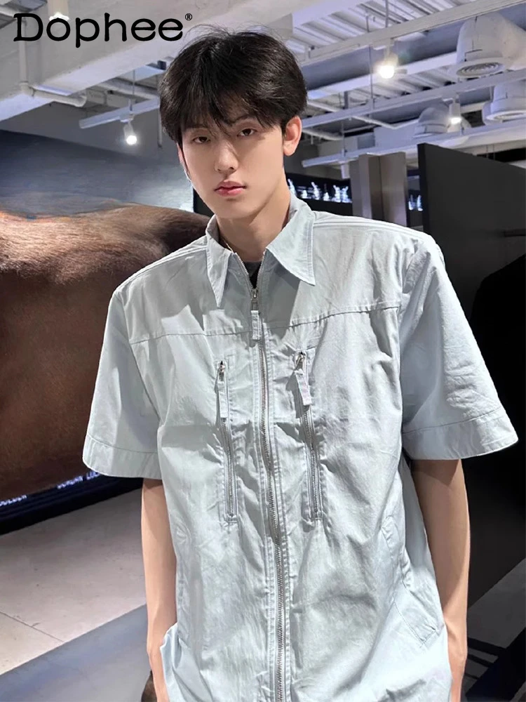 Solid Color Shoulder Padded Zipper Short-sleeve Shirts Men's 2025 Summer Trendy Handsome High-end Shirt Fashion High Street Tops
Solid Color Shoulder Padded Zipper Short-sleeve Shirts Men's 2025 Summer Trendy Handsome High-end Shirt Fashion High Street Tops