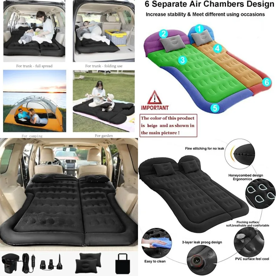 SUV Air Mattress Camping Bed Cushion Pillow Inflatable Thickened Car Air Bed Mattress with Electric Air Pump Portable Sleeping Pad for Travel Camping Upgraded Version Black
SUV Air Mattress Camping Bed Cushion Pillow Inflatable Thickened Car Air Bed Mattress with Electric Air Pump Portable Sleeping Pad for Travel Camping Upgraded Version Black