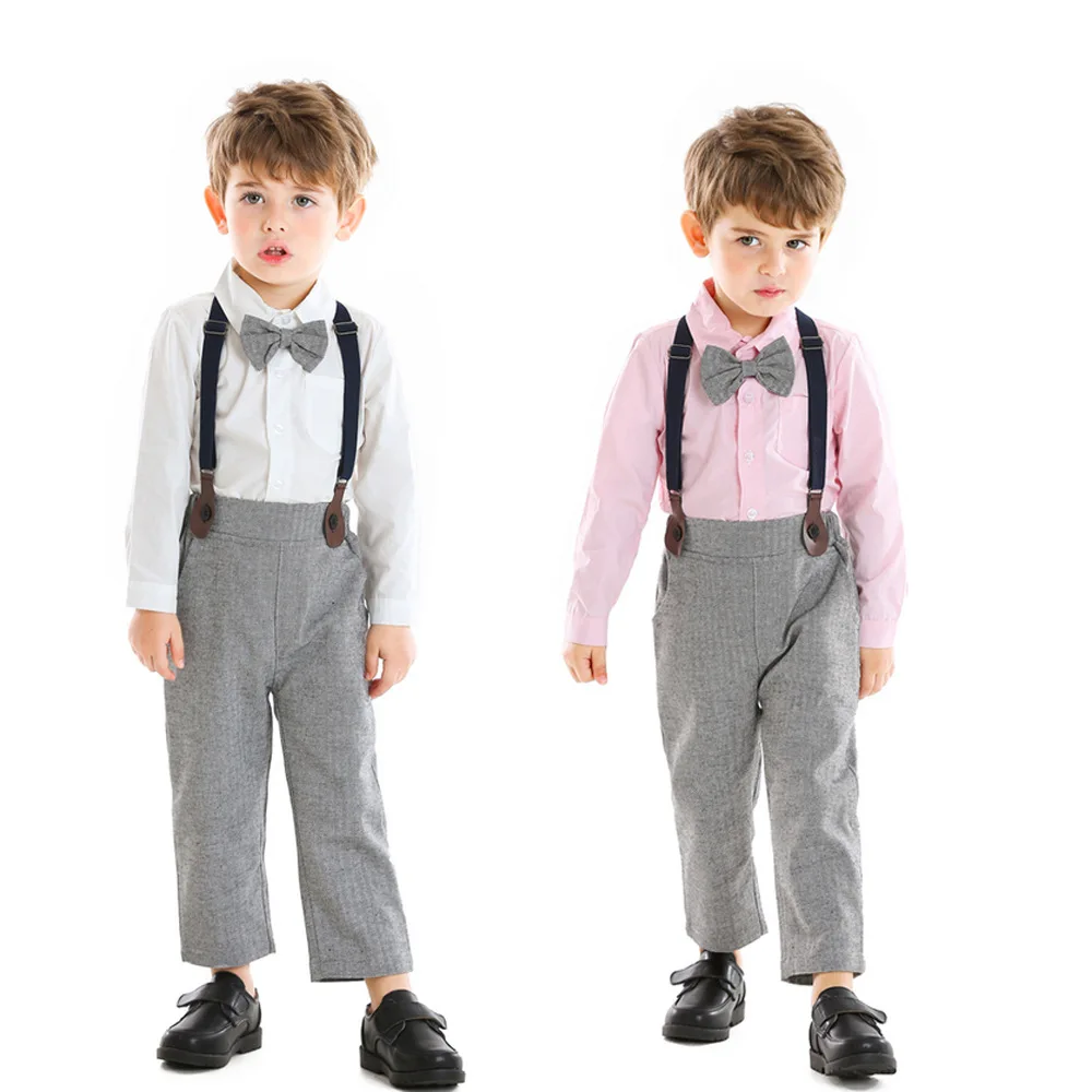 Autumn Children Boys Wedding Suits British Boys Bowtie Cotton Shirt Overalls Two-piece Set Formal Elegant Kids Boy Suits Outfits
Autumn Children Boys Wedding Suits British Boys Bowtie Cotton Shirt Overalls Two-piece Set Formal Elegant Kids Boy Suits Outfits
