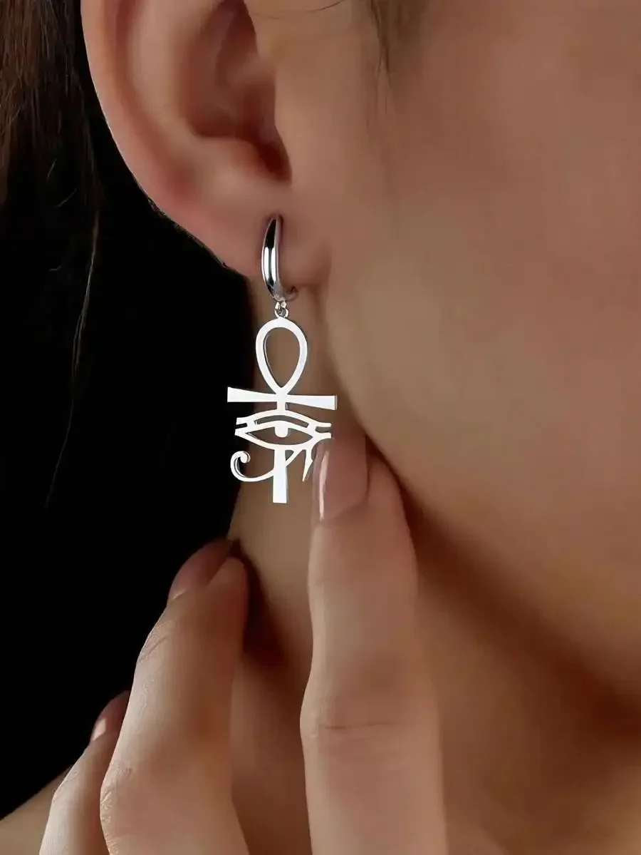 Egyptian Ankh And Eye Of Horus Earrings Stainless Steel Hoop Dangle Jewelry For Women
Egyptian Ankh And Eye Of Horus Earrings Stainless Steel Hoop Dangle Jewelry For Women