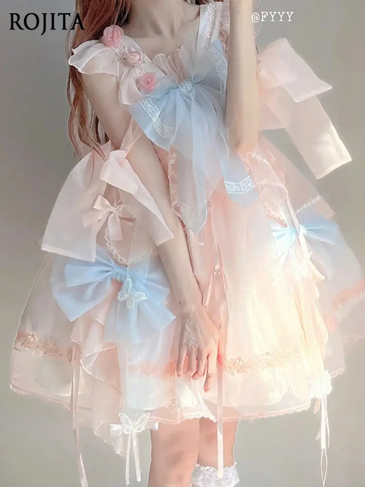 Women's Sweet Lolita JSK Dress Pink Blue Contrast Organza Bow Floral Decor Spaghetti Strap Tiered Ruffle Tulle Princess Dress
Women's Sweet Lolita JSK Dress Pink Blue Contrast Organza Bow Floral Decor Spaghetti Strap Tiered Ruffle Tulle Princess Dress