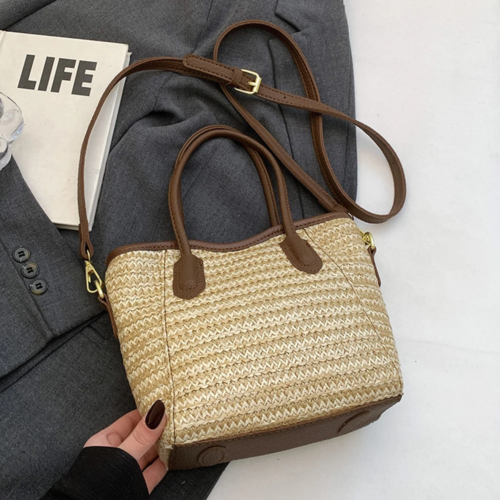 Women's Bucket Bag Straw Woven Crossbody Beach Bag Casual Commute Vacation Style Color Block Design Handheld Tote Female Bags
Women's Bucket Bag Straw Woven Crossbody Beach Bag Casual Commute Vacation Style Color Block Design Handheld Tote Female Bags