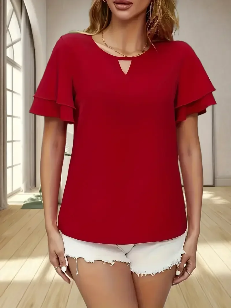 Women Fashion Plus Size 1XL-5XL Elegant Keyhole Collar Ruffle Sleeve Shirt Ladies Casual Solid Color Boho Blouse Shirt
Women Fashion Plus Size 1XL-5XL Elegant Keyhole Collar Ruffle Sleeve Shirt Ladies Casual Solid Color Boho Blouse Shirt