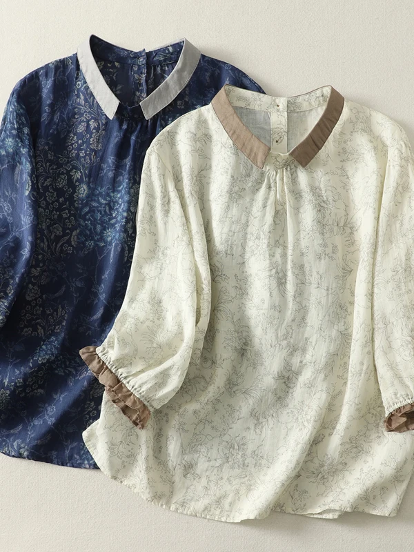 High-End Brand Women's Loose Fit Floral Print Shirt Thin Transparent Five-Quarter Sleeve Casual Style Breathable Summer Top
High-End Brand Women's Loose Fit Floral Print Shirt Thin Transparent Five-Quarter Sleeve Casual Style Breathable Summer Top