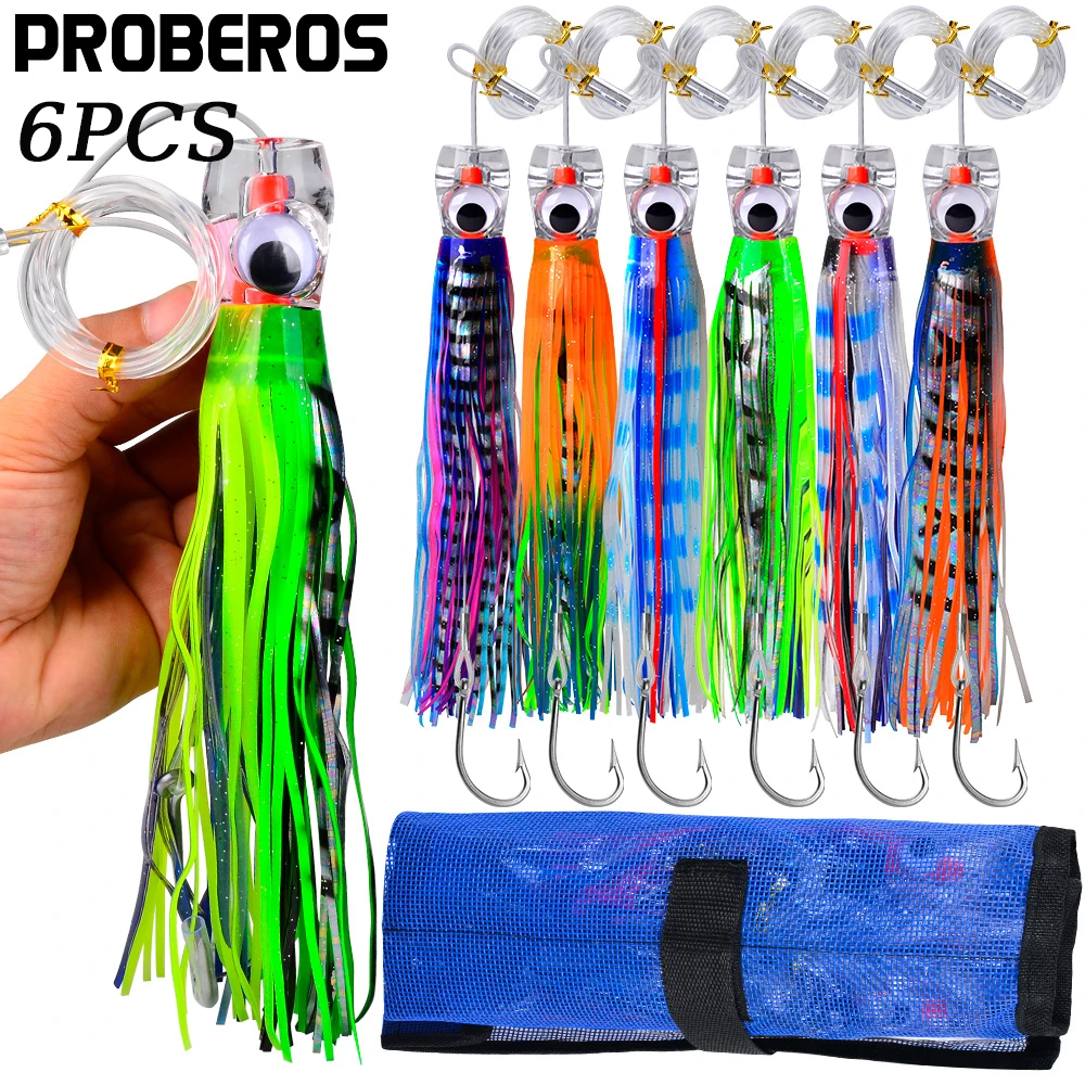 Proberos Set of 6 pcs 9/8.7/6.7/6inch trolling Lure Marlin Tuna Dolphin Shark Big Game deep sea Fishing Lures Included Mesh Bag
Proberos Set of 6 pcs 9/8.7/6.7/6inch trolling Lure Marlin Tuna Dolphin Shark Big Game deep sea Fishing Lures Included Mesh Bag