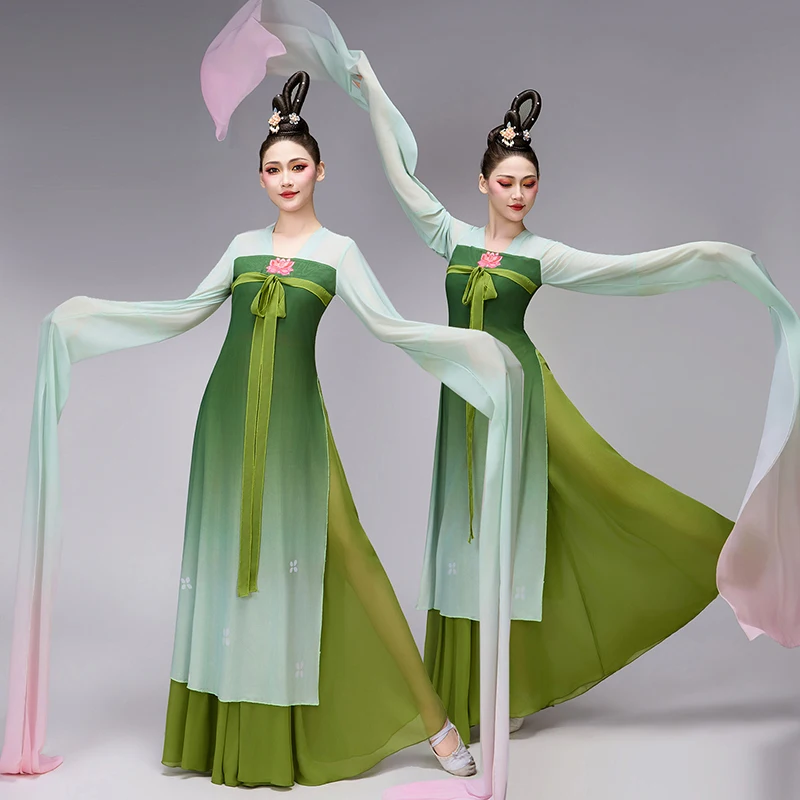 Full Set Chinese Classical Costume Stage Long Water Sleeve Gradient Color Chiffon Folk Dance Clothing (tops + Pants + Hair Bun)
Full Set Chinese Classical Costume Stage Long Water Sleeve Gradient Color Chiffon Folk Dance Clothing (tops + Pants + Hair Bun)