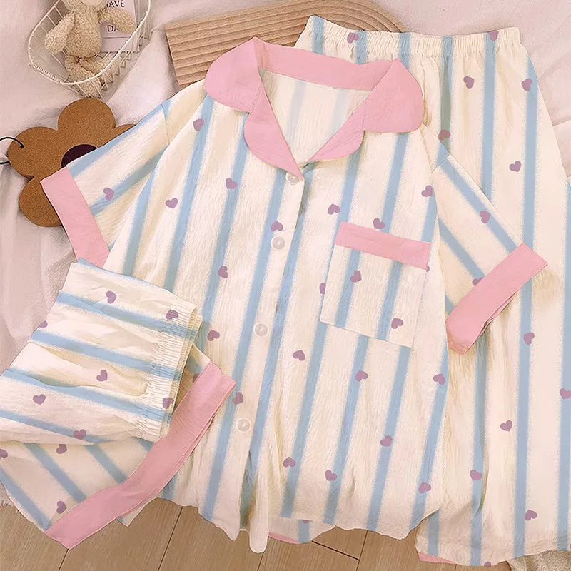 Корейские полосатые хлопковые цветные пижамы Love Clouds, женские летние тонкие удобные домашние костюмы-тройка
Корейские полосатые хлопковые цветные пижамы Love Clouds, женские летние тонкие удобные домашние костюмы-тройка