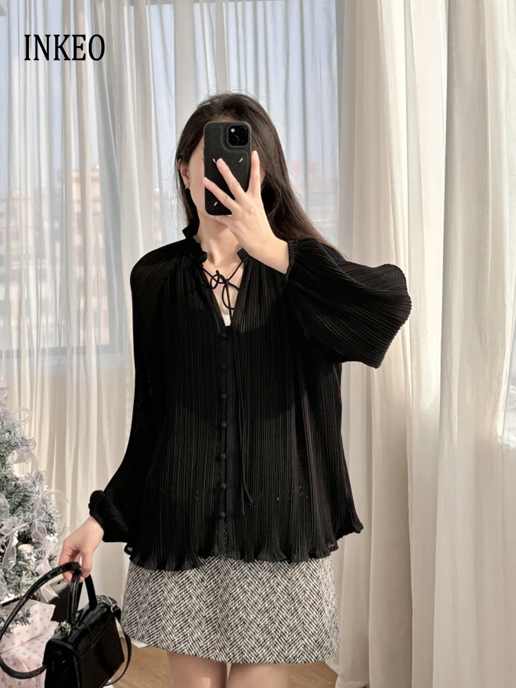 Basic pleated blouse for women 2025 New Oversize Lace up Single breasted shirt Black Red Tops Wee-through Elegant INKEO 5T038
Basic pleated blouse for women 2025 New Oversize Lace up Single breasted shirt Black Red Tops Wee-through Elegant INKEO 5T038