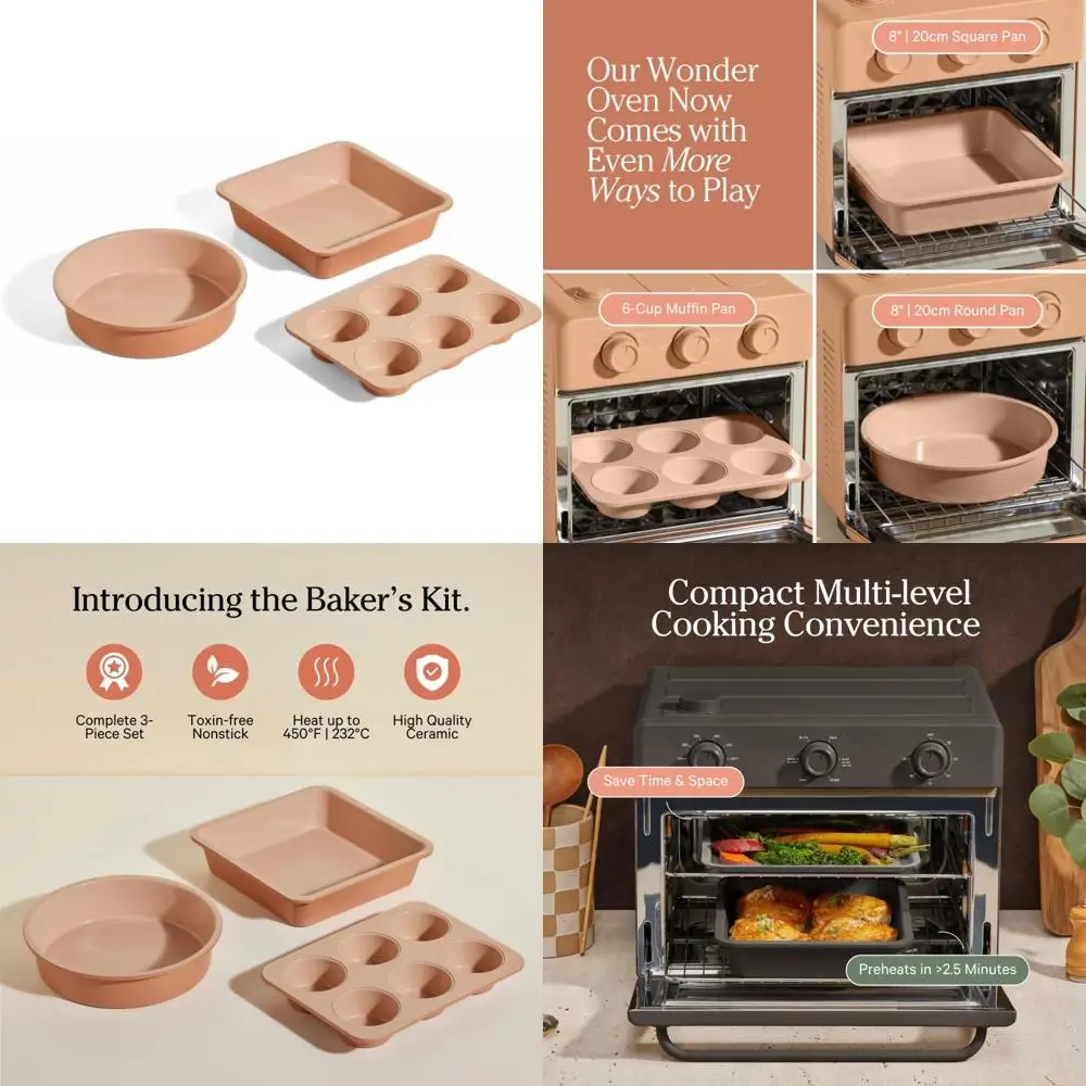 Toxic-Free Ceramic Bakeware Set: 3-Piece Nonstick Collection with 8" Round, 8" Square, and 6-Cup Muffin Pan - Oven Safe
Toxic-Free Ceramic Bakeware Set: 3-Piece Nonstick Collection with 8" Round, 8" Square, and 6-Cup Muffin Pan - Oven Safe
