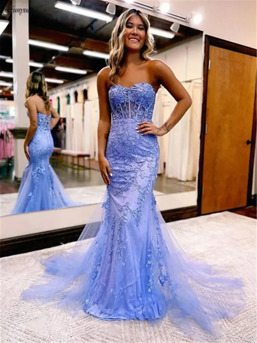 Funyue Blue Sweetheart Mermaid Prom Dresses Women Lace Appliques Wedding Guest Dress Long Elegant Formal Evening Party Gowns
Funyue Blue Sweetheart Mermaid Prom Dresses Women Lace Appliques Wedding Guest Dress Long Elegant Formal Evening Party Gowns