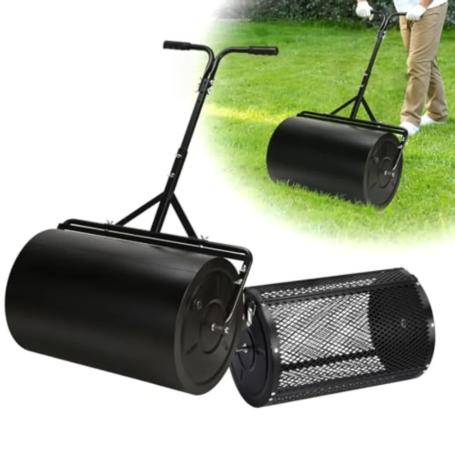 Lawn maintenance compost spreader and roller: 24-inch steel mesh and hollow polyethylene rollers black push-and-tow dual-functi
Lawn maintenance compost spreader and roller: 24-inch steel mesh and hollow polyethylene rollers black push-and-tow dual-functi