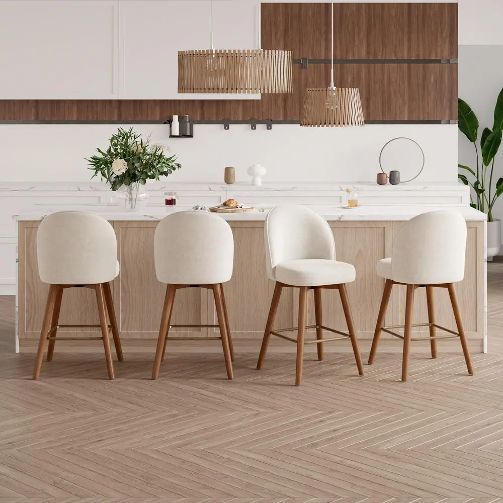 Swivel Bar Stools Set of 4, Chic holstered Counter Height26IN Bar Chair with Back, Solid Wood Legs and Footrest, Comfortable
Swivel Bar Stools Set of 4, Chic holstered Counter Height26IN Bar Chair with Back, Solid Wood Legs and Footrest, Comfortable