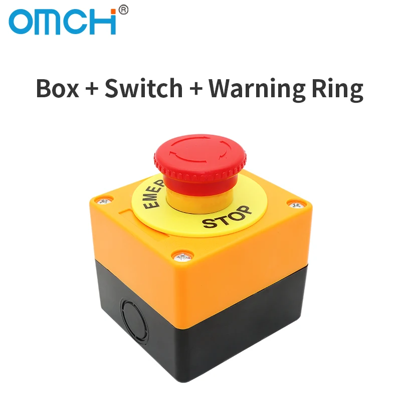 OMCH Self-Locking Button Switch with Box, Mushroom Head, Red Sign, NO + NC, AC660V, 10A, Emergency Stop
OMCH Self-Locking Button Switch with Box, Mushroom Head, Red Sign, NO + NC, AC660V, 10A, Emergency Stop