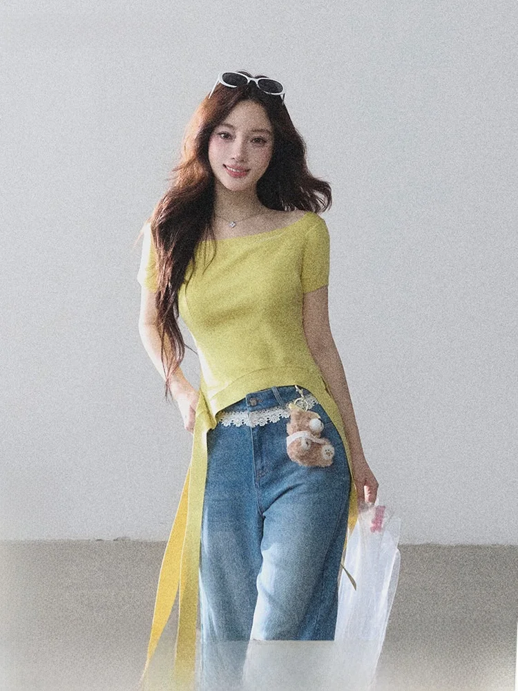 LulusMiracle Summer Thin Knitted Short Sleeve T-Shirt One-Shoulder Design Breathable Casual Women's Top Polyester Blend
LulusMiracle Summer Thin Knitted Short Sleeve T-Shirt One-Shoulder Design Breathable Casual Women's Top Polyester Blend