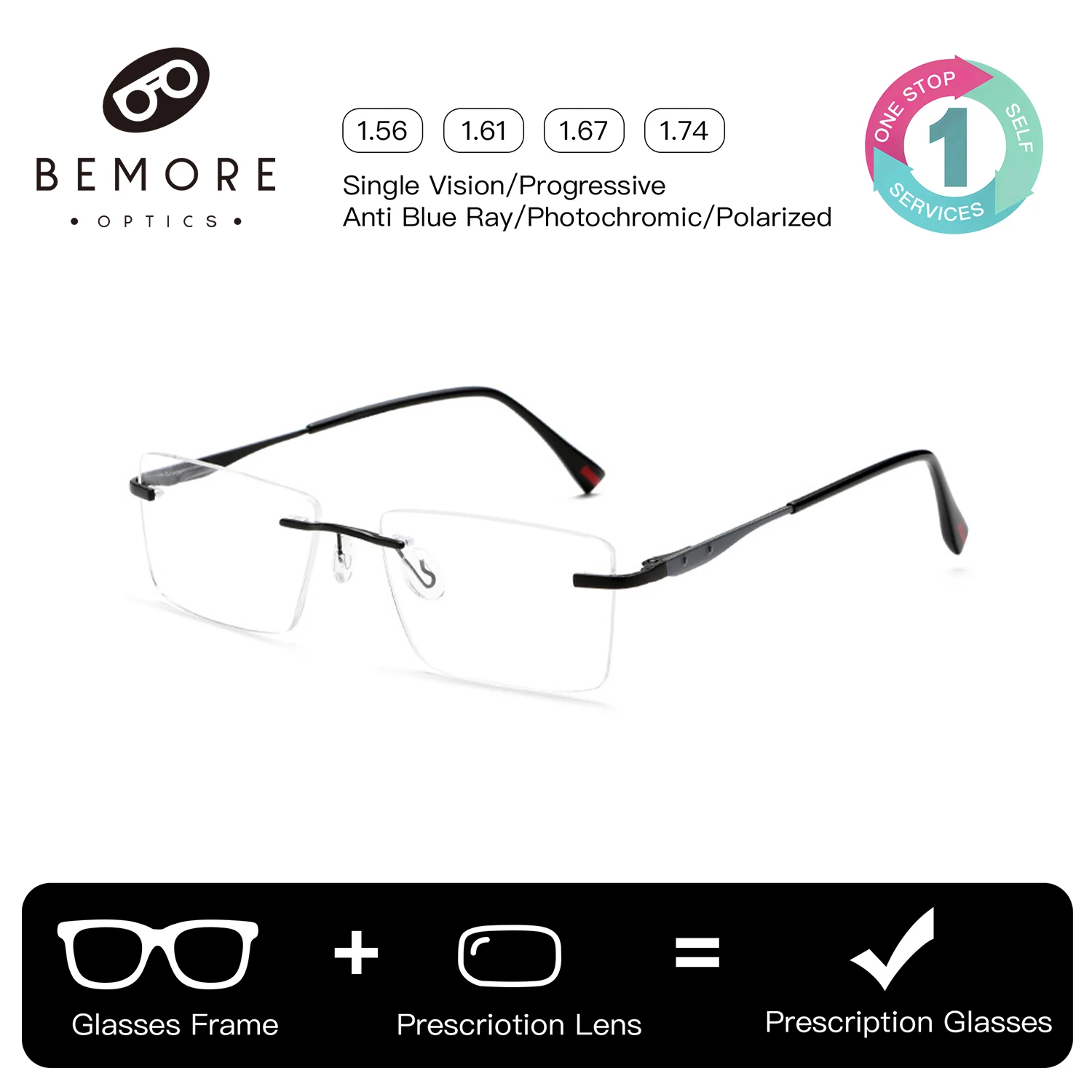 BEMORE Rimless Optical Lenses With Prescription For Men Alloy Photochromic Anti Blue Light Grade Eyeglasses
BEMORE Rimless Optical Lenses With Prescription For Men Alloy Photochromic Anti Blue Light Grade Eyeglasses