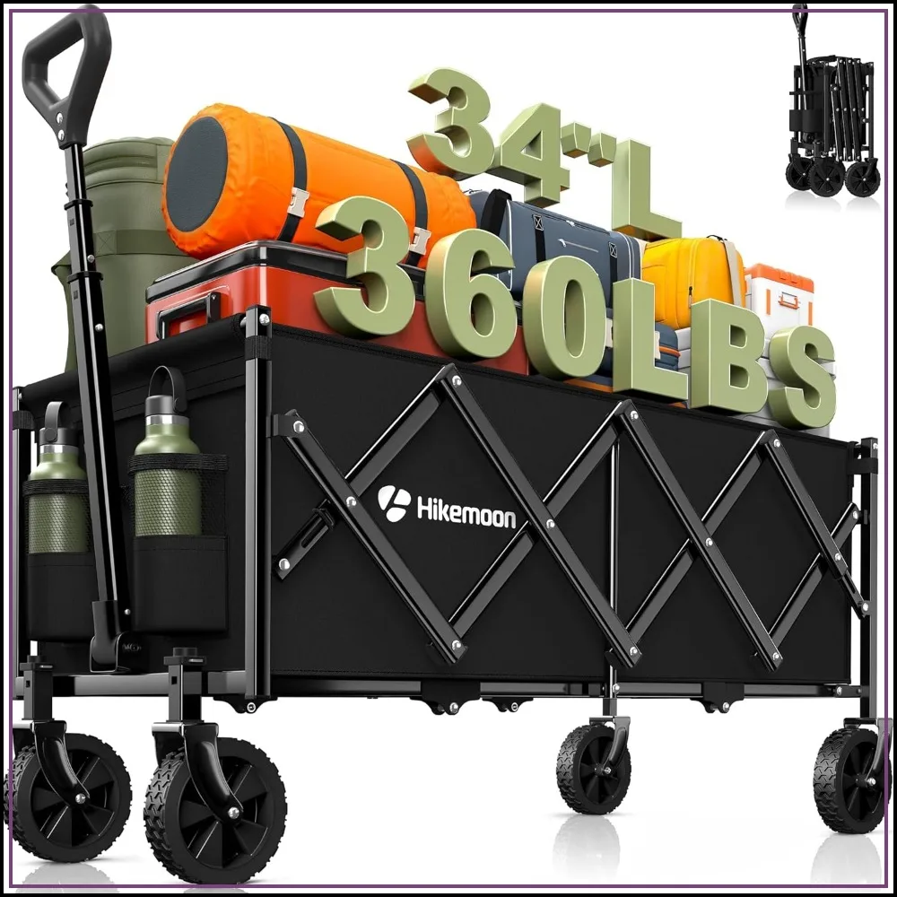 34'' Extra Long Collapsible Wagon Cart, 360LBS Heavy Duty Folding Beach Wagon with Wheels, Portable Utility Outdoor for Grocery, Shopping, Garden, Sports, Camping, Black
34'' Extra Long Collapsible Wagon Cart, 360LBS Heavy Duty Folding Beach Wagon with Wheels, Portable Utility Outdoor for Grocery, Shopping, Garden, Sports, Camping, Black