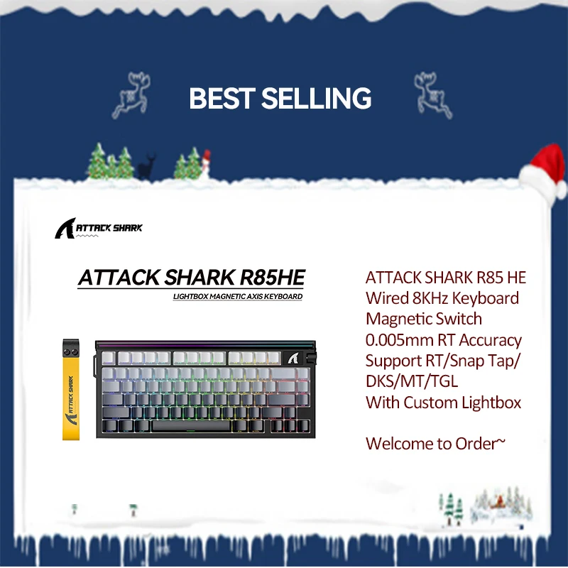 ATTACK SHARK R85 HE Wired 8KHz Keyboard With Custom Lightbox,Magnetic Switch,0.005mm RT Accuracy,Support RT/Snap Tap/DKS/MT/TGL