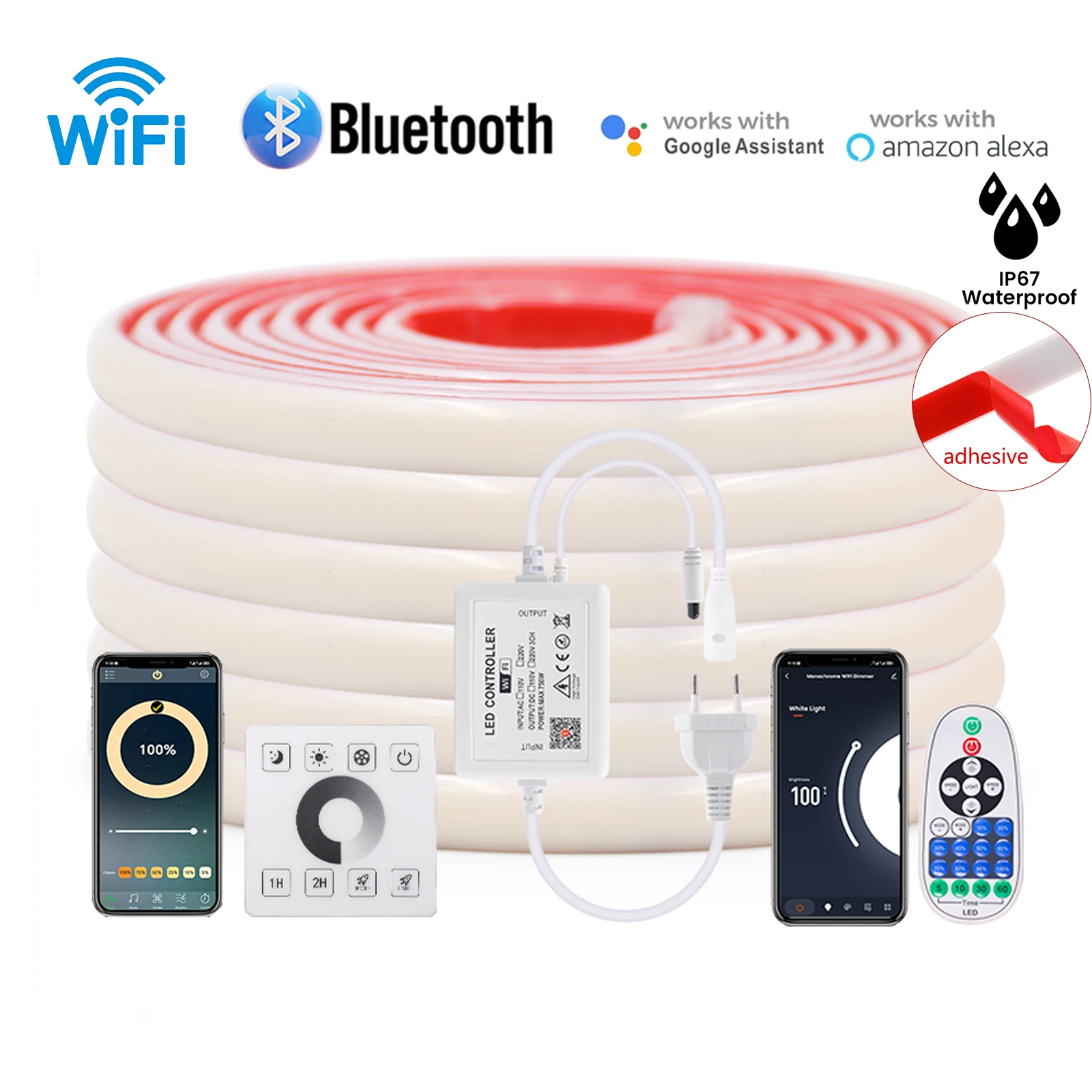 WIFI Bluetooth 220V Dimmable COB LED Neon Light Strip Adhesive 288LEDs/M Waterproof with APP Control Touch Remote Flexible Lamps
WIFI Bluetooth 220V Dimmable COB LED Neon Light Strip Adhesive 288LEDs/M Waterproof with APP Control Touch Remote Flexible Lamps