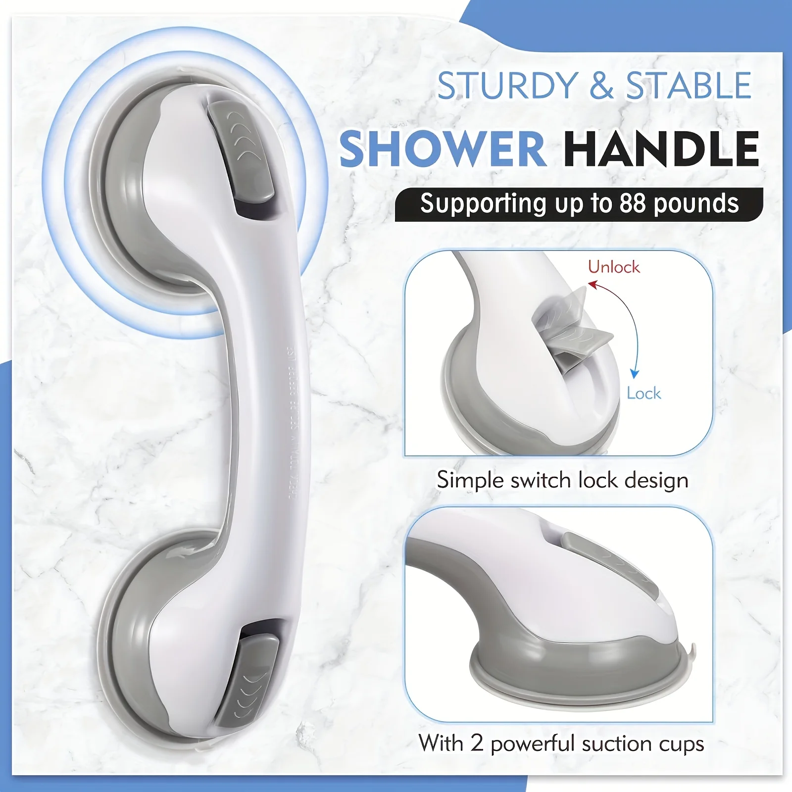 2-Pack No-Drill Bathroom Grab Bars with Strong Suction Cups and Anti-Slip Design
2-Pack No-Drill Bathroom Grab Bars with Strong Suction Cups and Anti-Slip Design